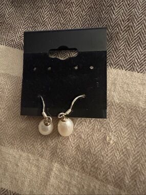 Classic White Pearl Drop sterling silver Earrings - Women Jewelry